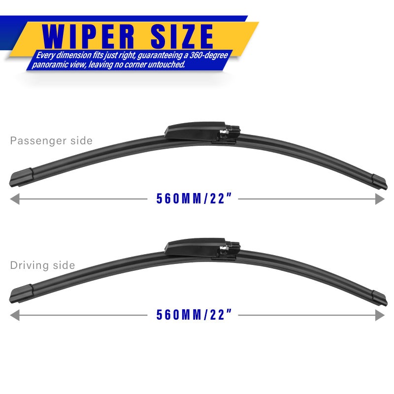 Rooppa 2 wipers Replacement for 2002-2008 A4 S4 RS4 A6 S6 Allroad, Windshield Wiper Blades Original Equipment Replacement - 22"/22" (Set of 2) - Image 2